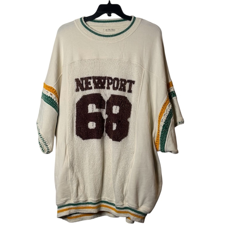 Unisex We The Free Cream Sweater with Green Trim